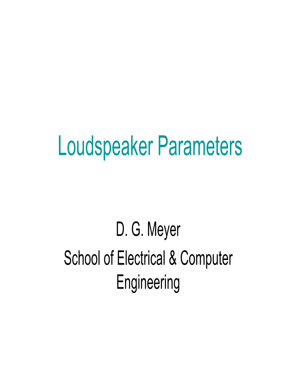 Loudspeaker Parameters