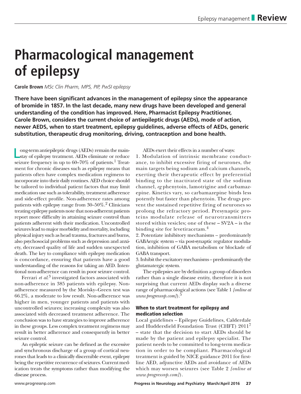 Pharmacological Management of Epilepsy