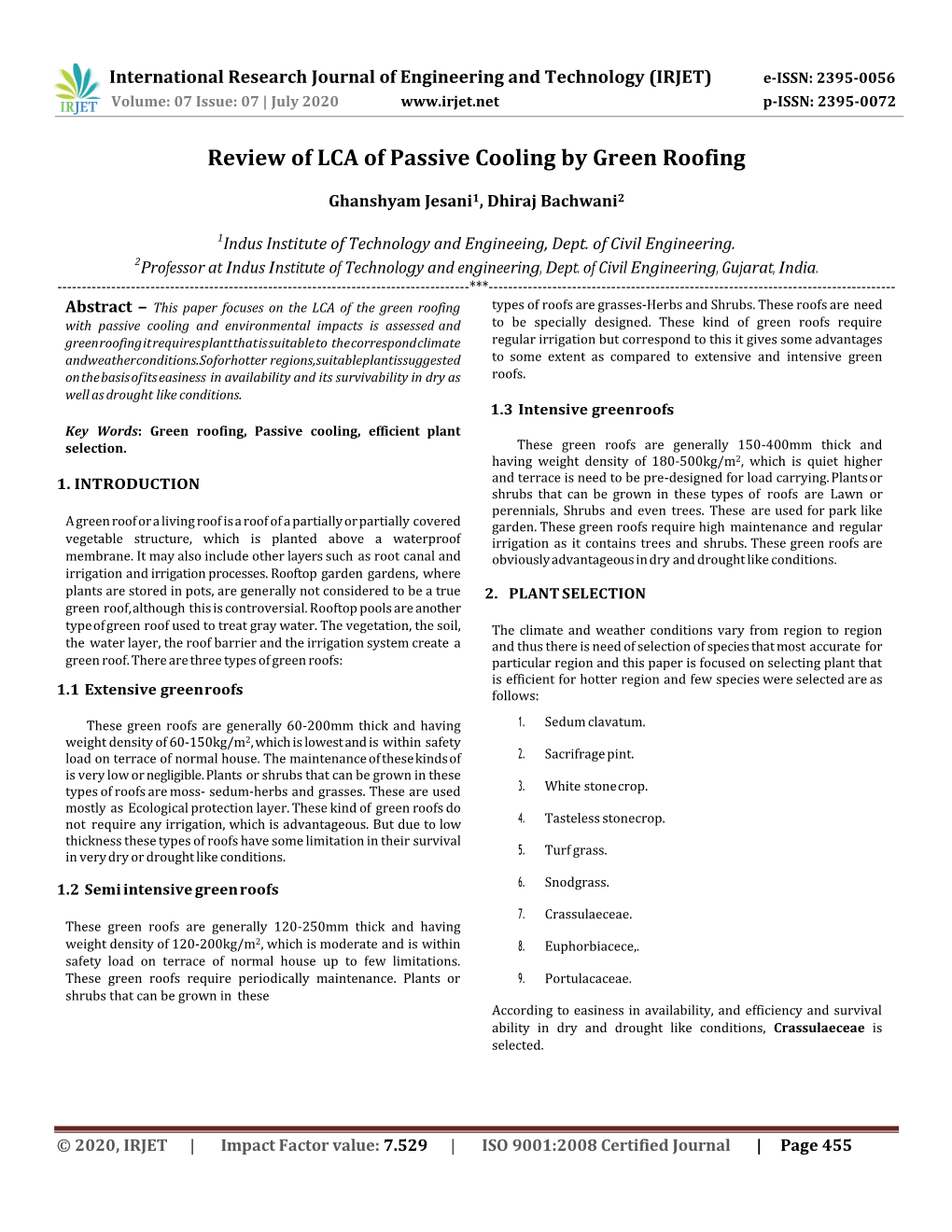 Review of LCA of Passive Cooling by Green Roofing
