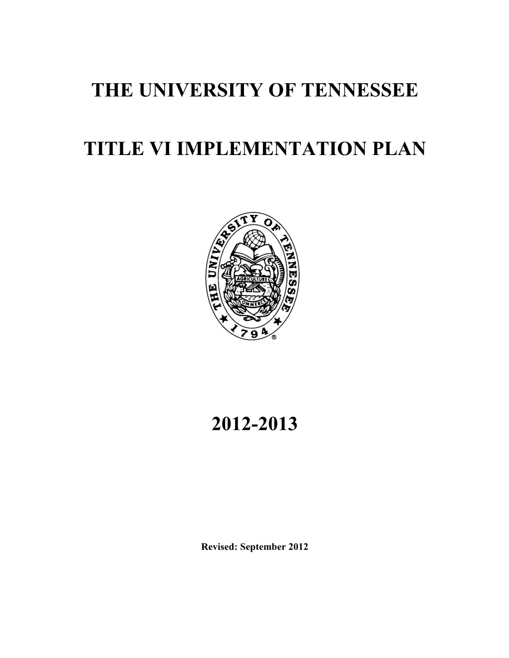 The University of Tennessee Title Vi Implementation Plan 2012-2013