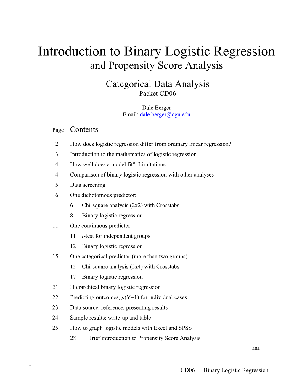 Introduction to Binary Logistic Regression
