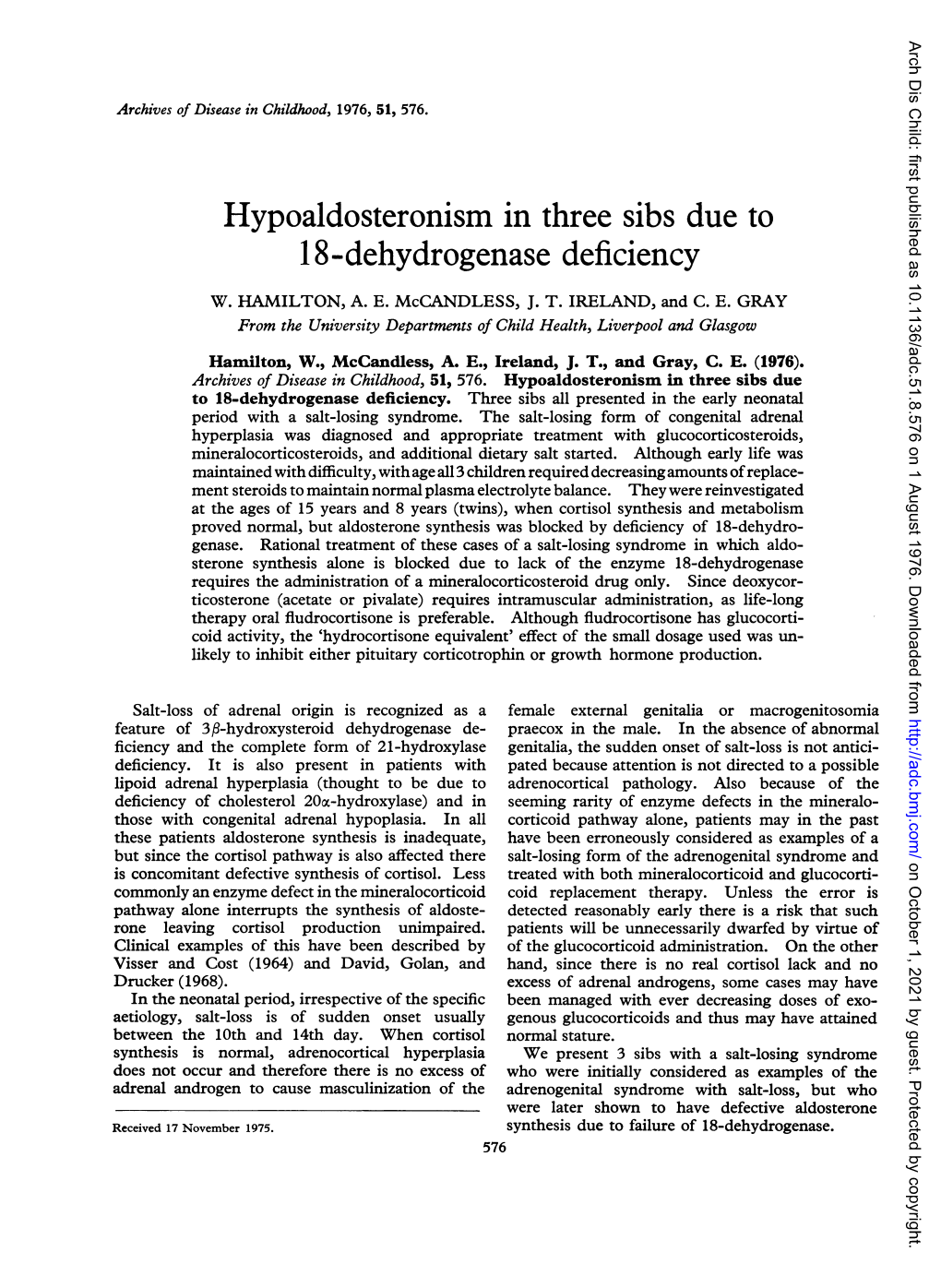 18-Dehydrogenase Deficiency W