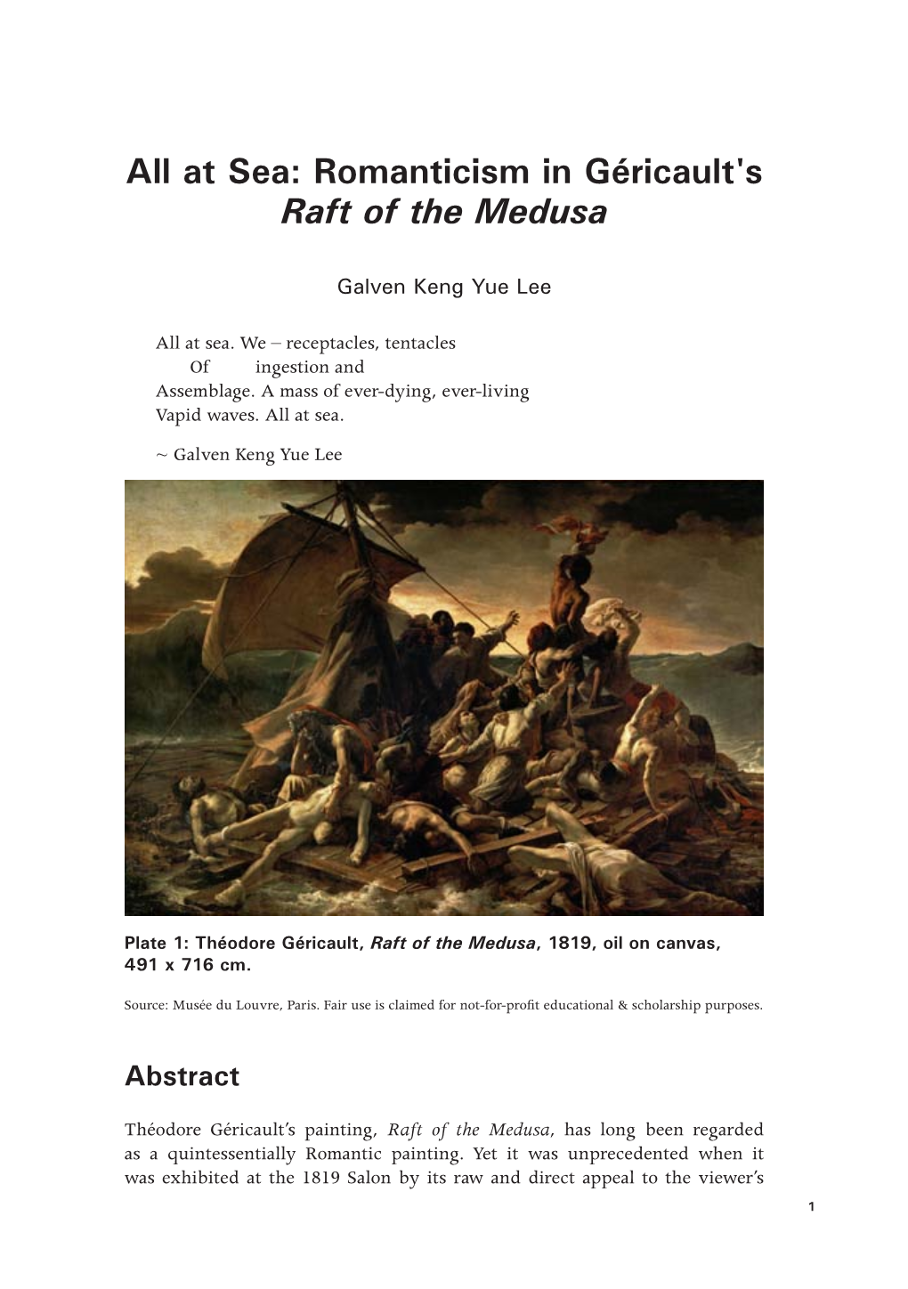 All at Sea: Romanticism in Géricault's Raft of the Medusa