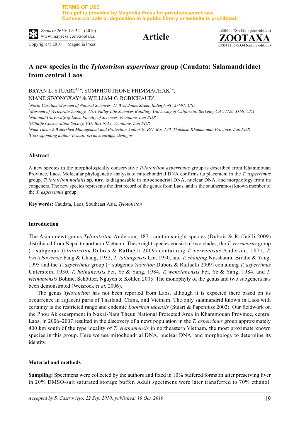 Zootaxa, a New Species in the Tylototriton Asperrimus Group