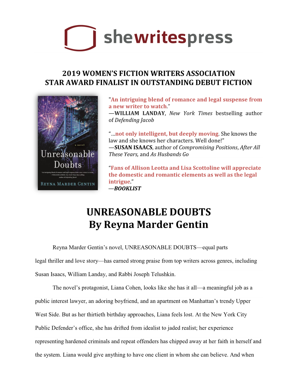 UNREASONABLE DOUBTS by Reyna Marder Gentin