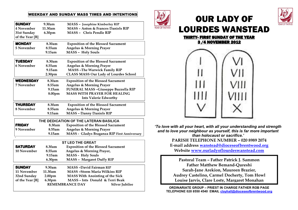 Weekday and Sunday Mass Times and Intentions