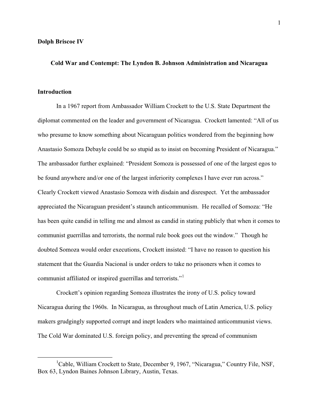 The Lyndon B. Johnson Administration and Nicaragua