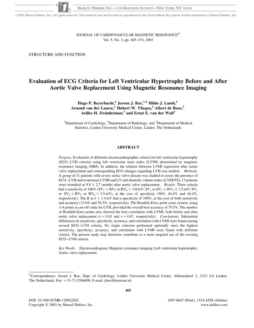 Evaluation of ECG Criteria for Left Ventricular Hypertrophy Before and After Aortic Valve Replacement Using Magnetic Resonance Imaging