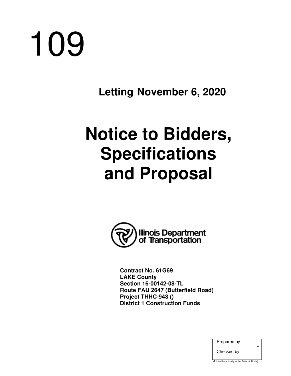 Notice to Bidders, Specifications and Proposal