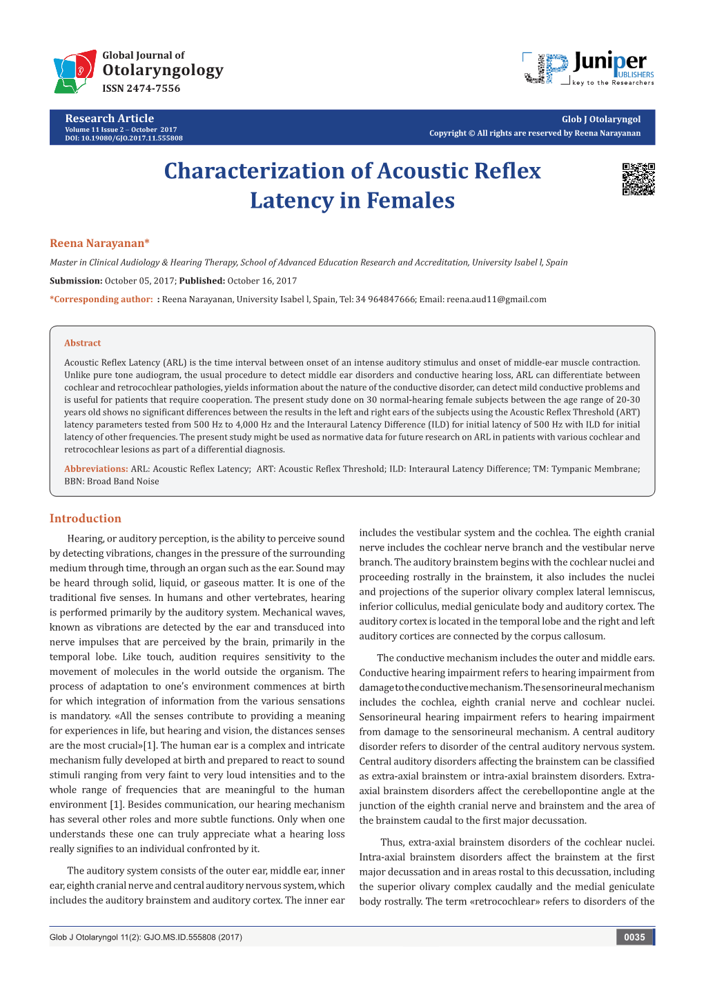 Characterization of Acoustic Reflex Latency in Females