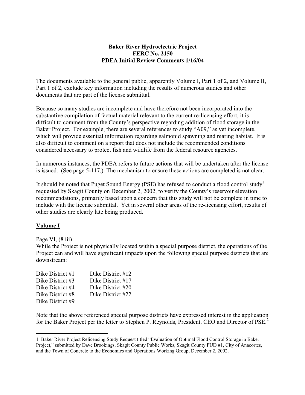 Baker River Hydroelectric Project FERC No