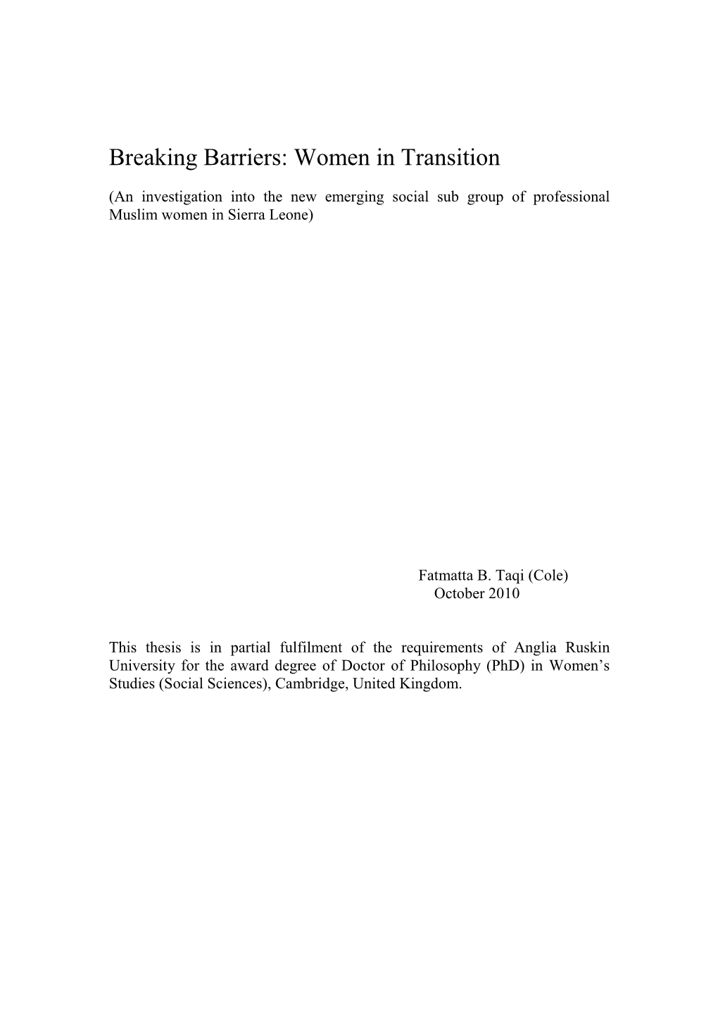 Breaking Barriers: Women in Transition