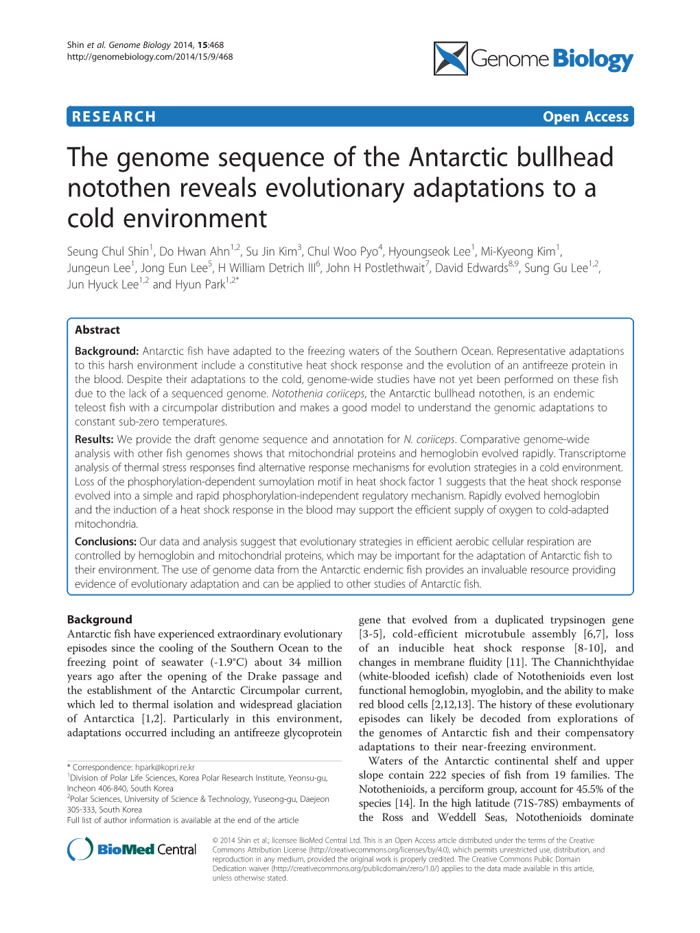 The Genome Sequence of the Antarctic Bullhead Notothen Reveals