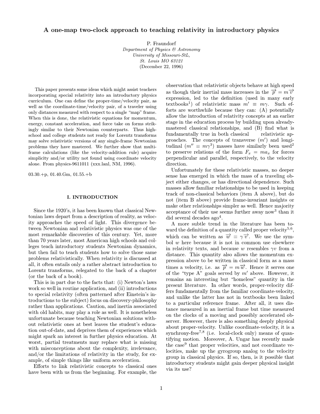 A One-Map Two-Clock Approach to Teaching Relativity in Introductory Physics