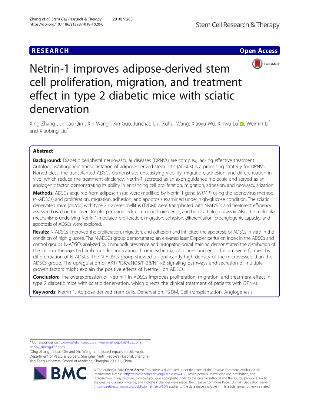 Netrin-1 Improves Adipose-Derived Stem Cell Proliferation, Migration, and Treatment Effect in Type 2 Diabetic Mice with Sciatic