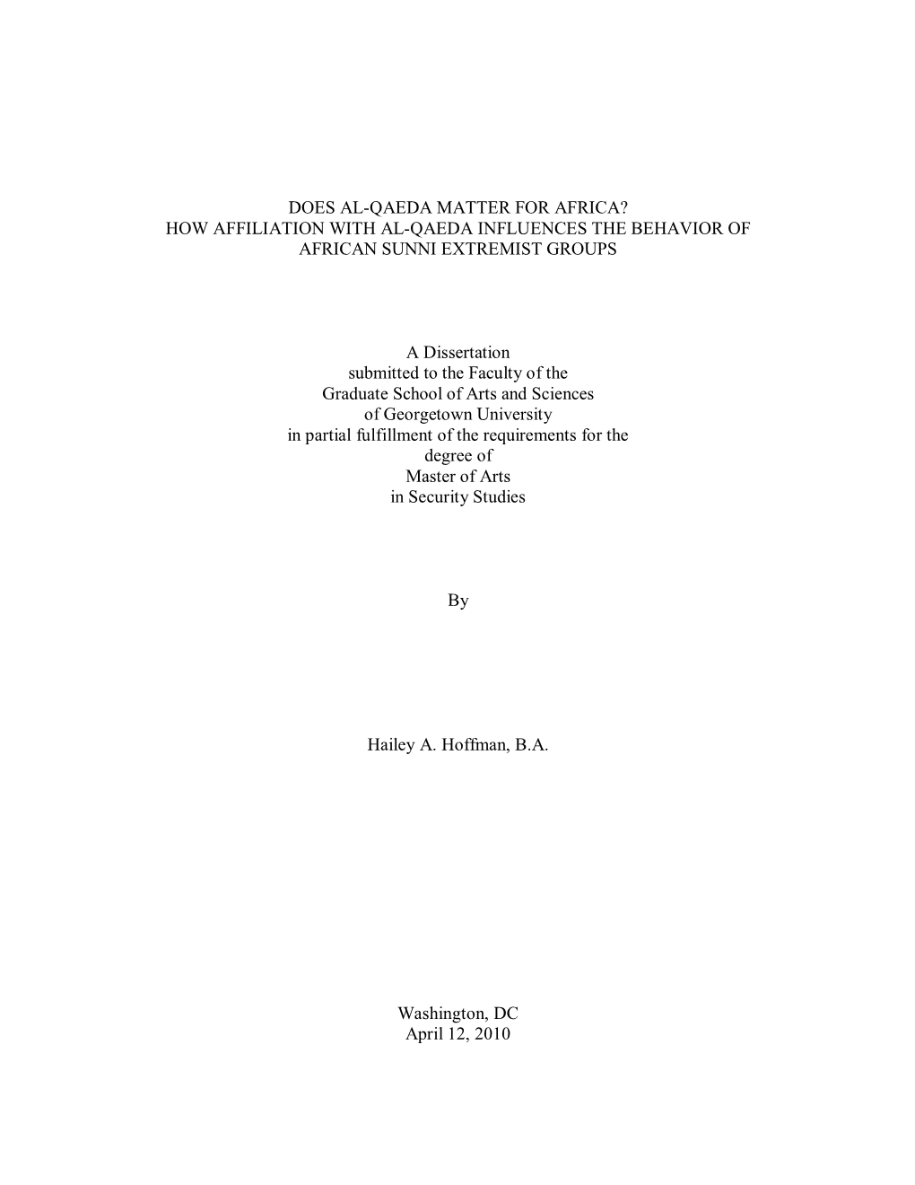 Does Al-Qaeda Matter for Africa? How Affiliation with Al-Qaeda Influences the Behavior of African Sunni Extremist Groups