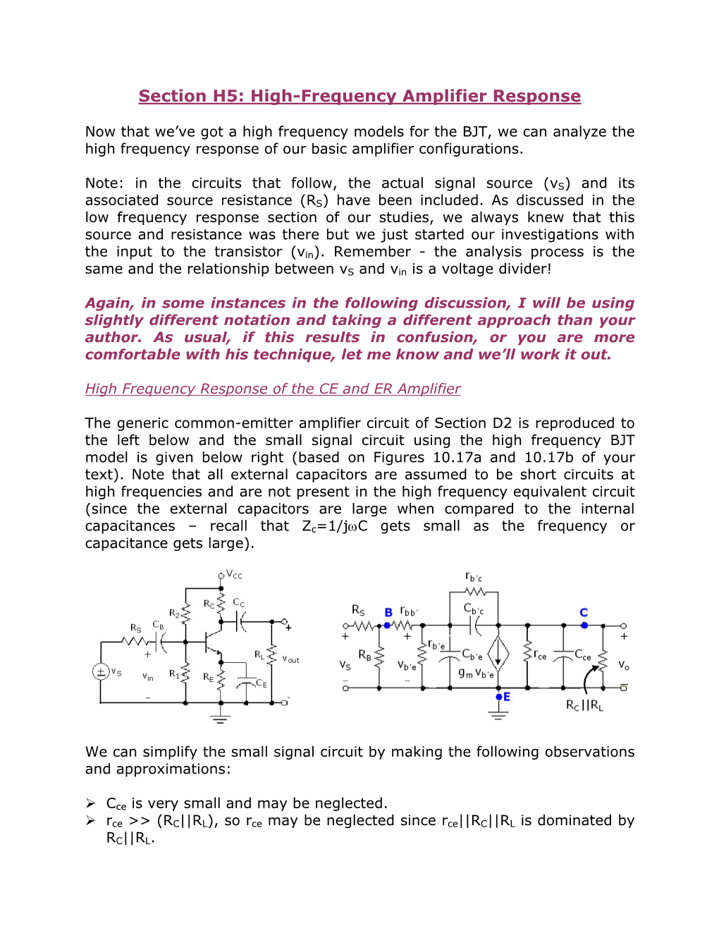 High-Frequency Amplifier Response