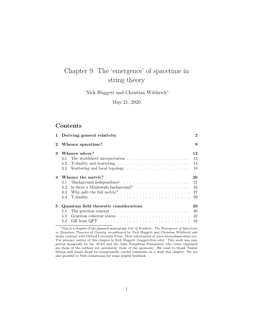 Chapter 9: the 'Emergence' of Spacetime in String Theory