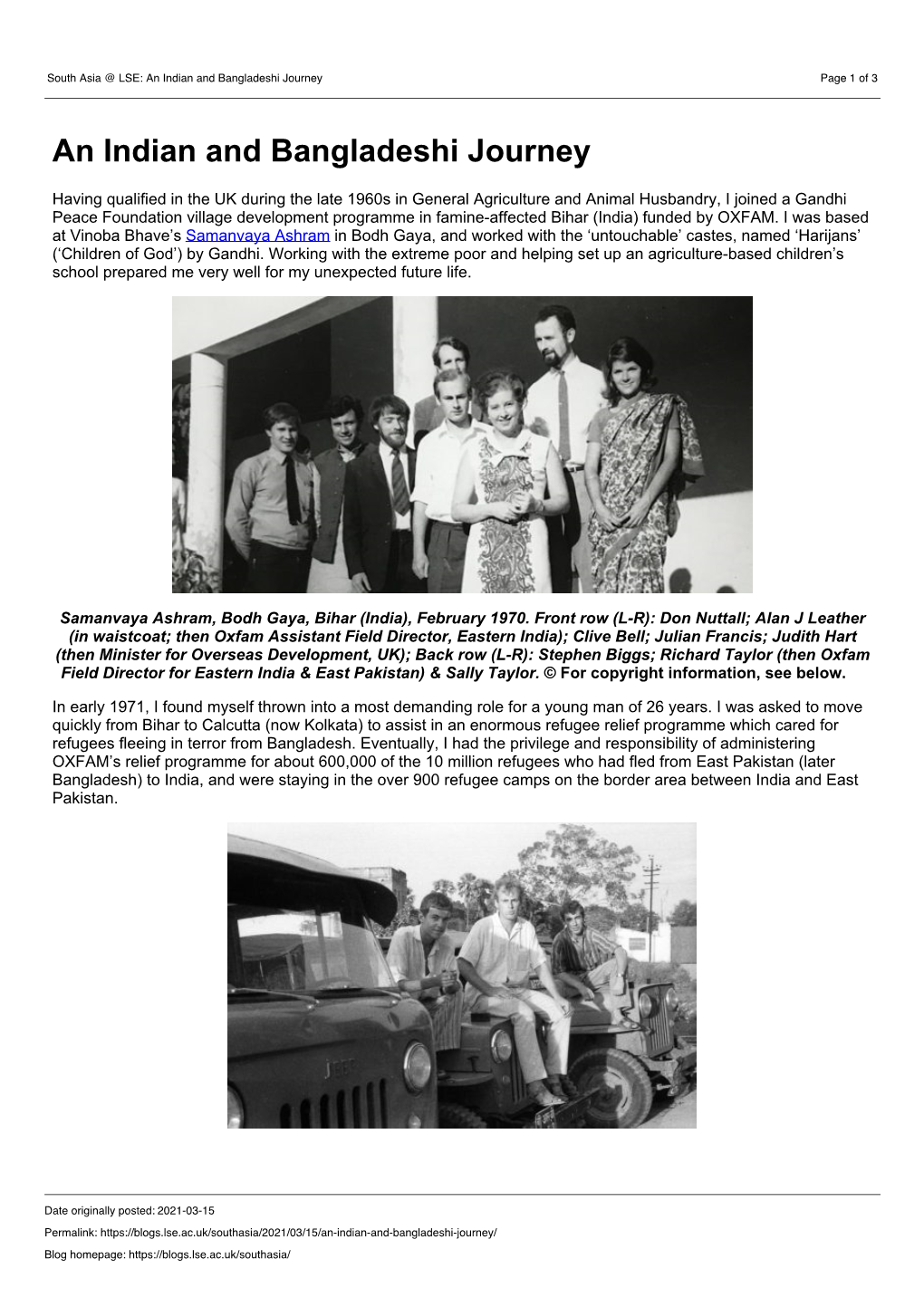 South Asia @ LSE: an Indian and Bangladeshi Journey Page 1 of 3
