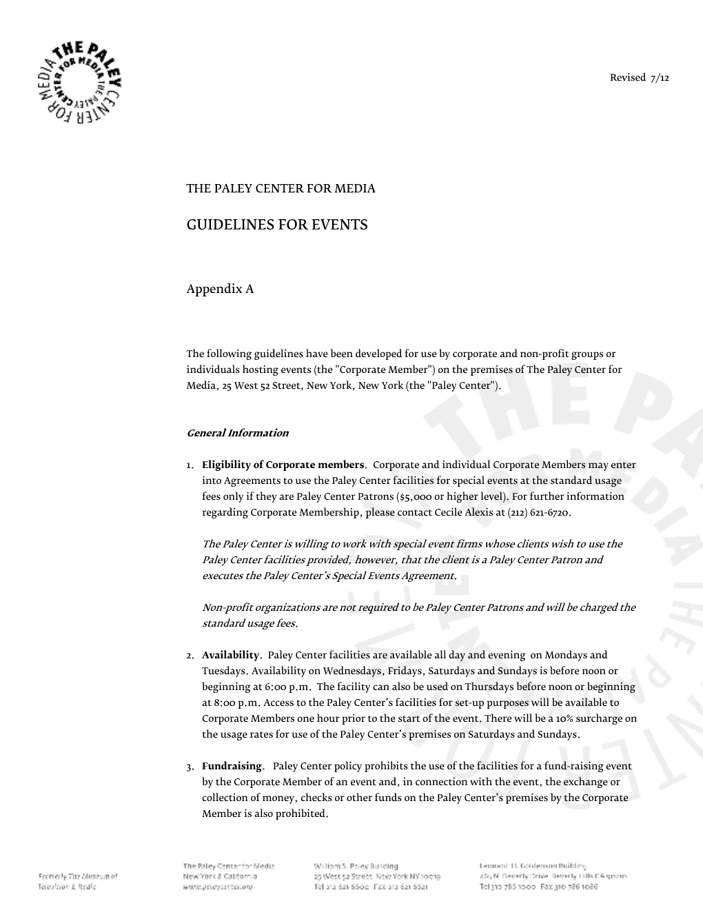 Guidelines for Events