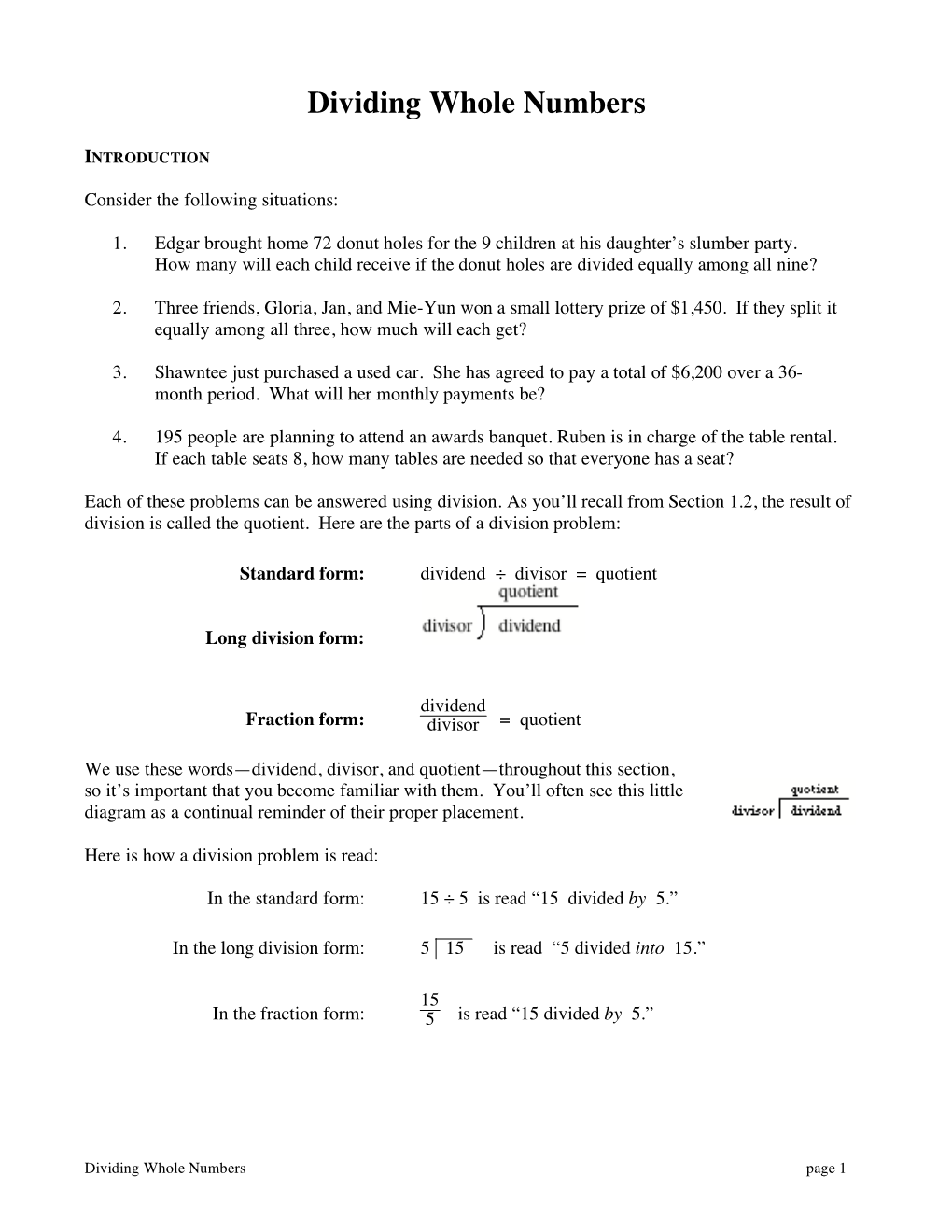 Dividing Whole Numbers