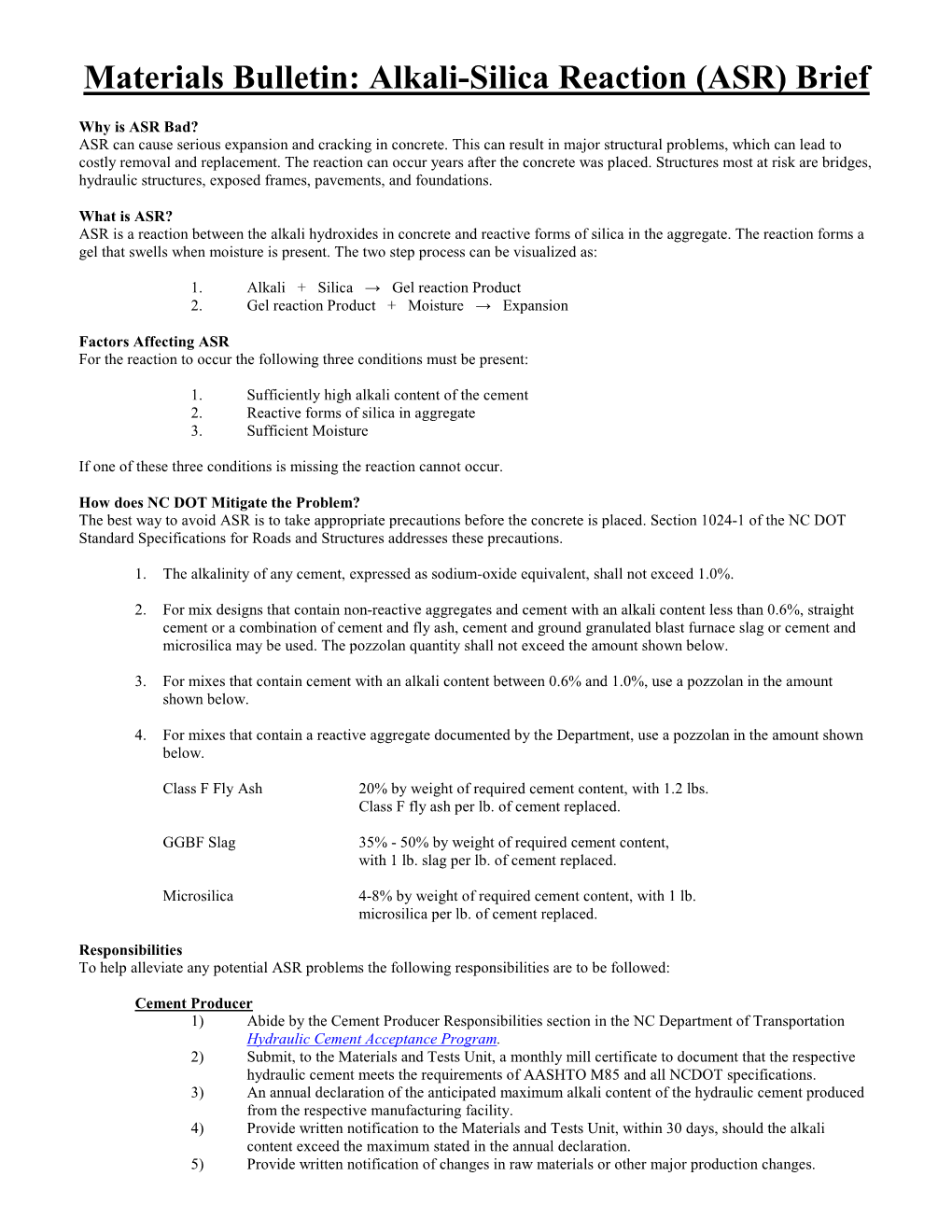 Alkali-Silica Reaction (ASR) Brief