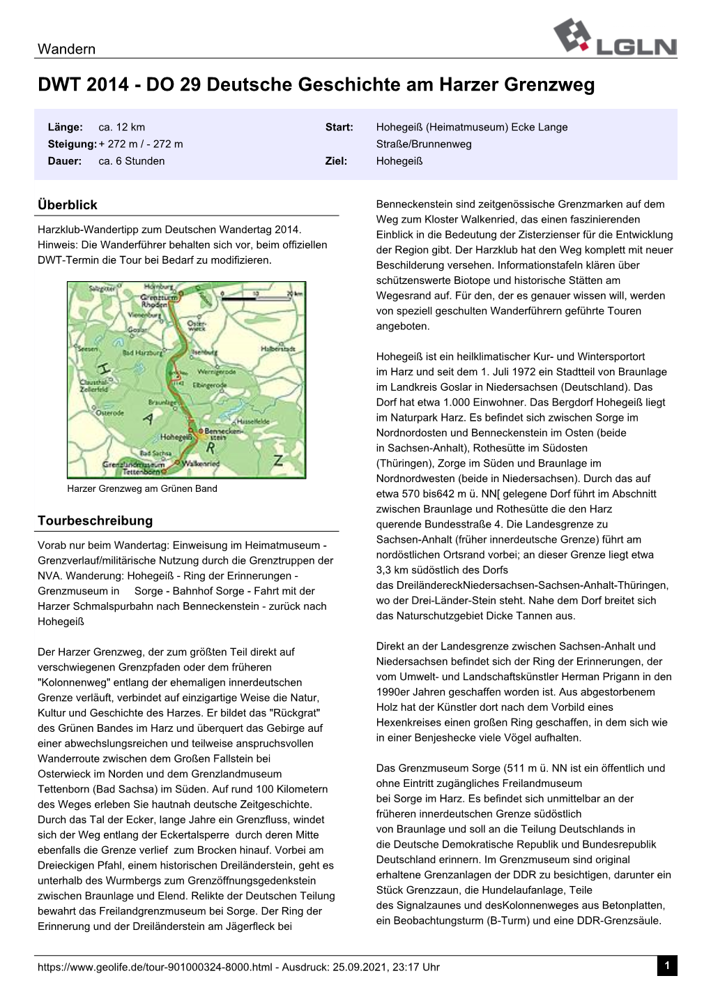 DWT 2014 - DO 29 Deutsche Geschichte Am Harzer Grenzweg