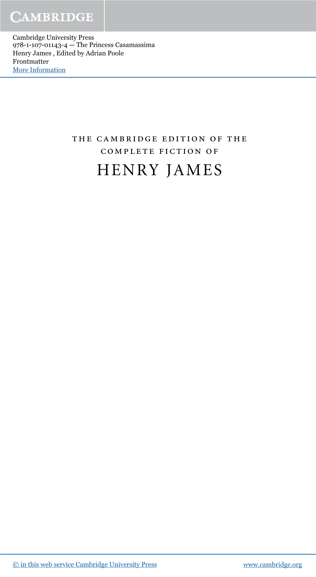 Henry James , Edited by Adrian Poole Frontmatter More Information