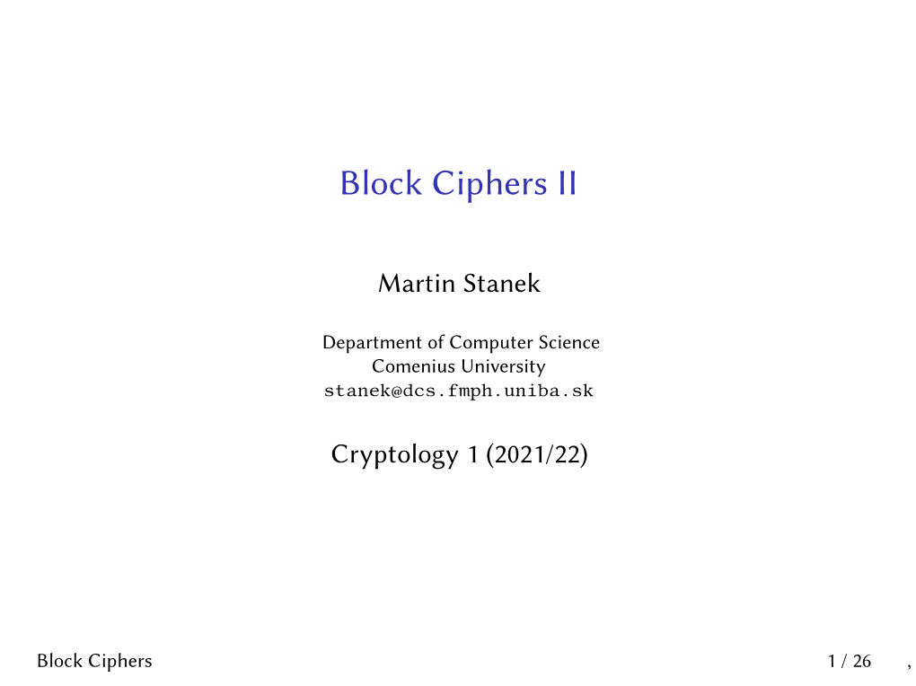 Block Ciphers II