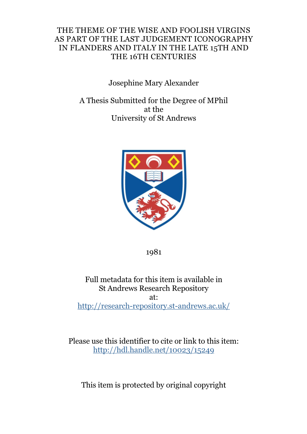 Josephine Mary Alexander Phd Thesis