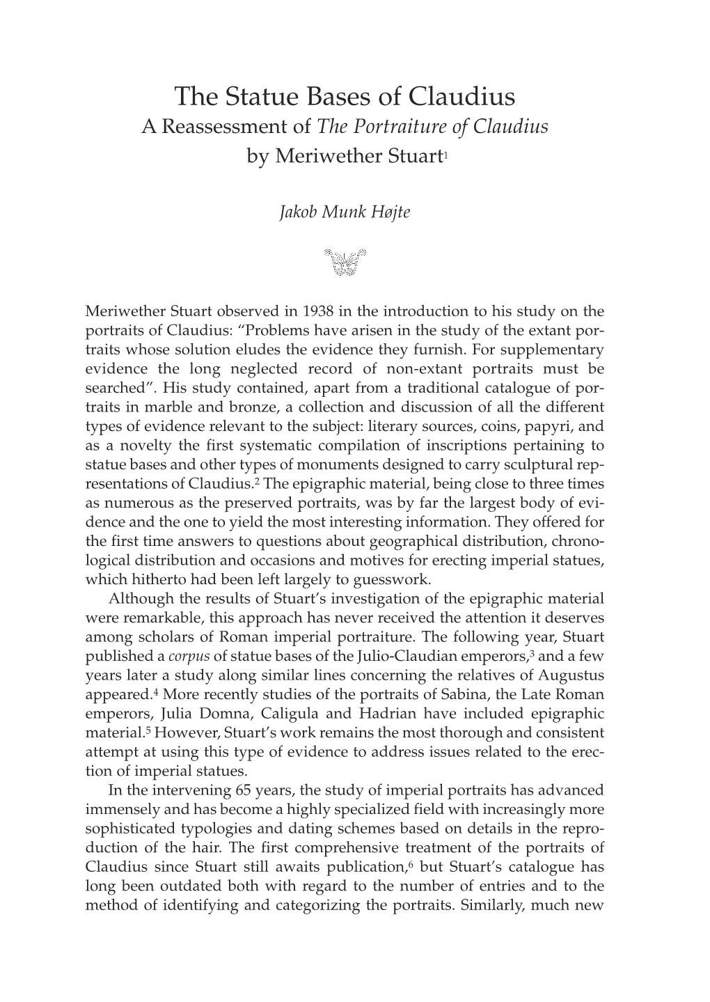 The Statue Bases of Claudius Areassessment of the Portraiture of Claudius by Meriwether Stuart1