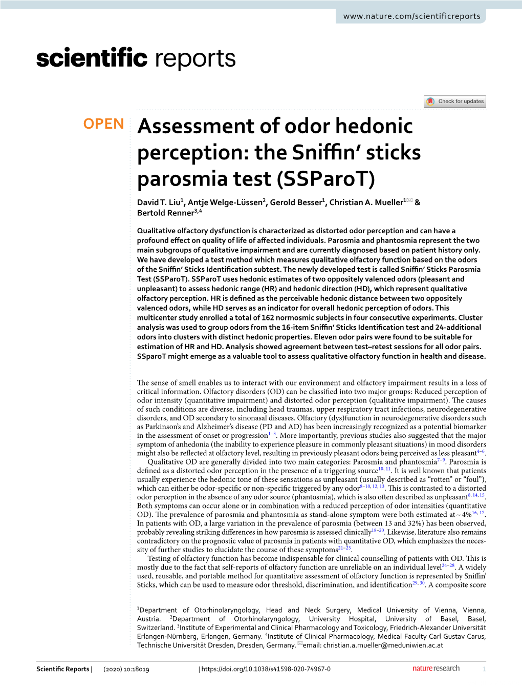 The Sniffin' Sticks Parosmia Test (Ssparot)