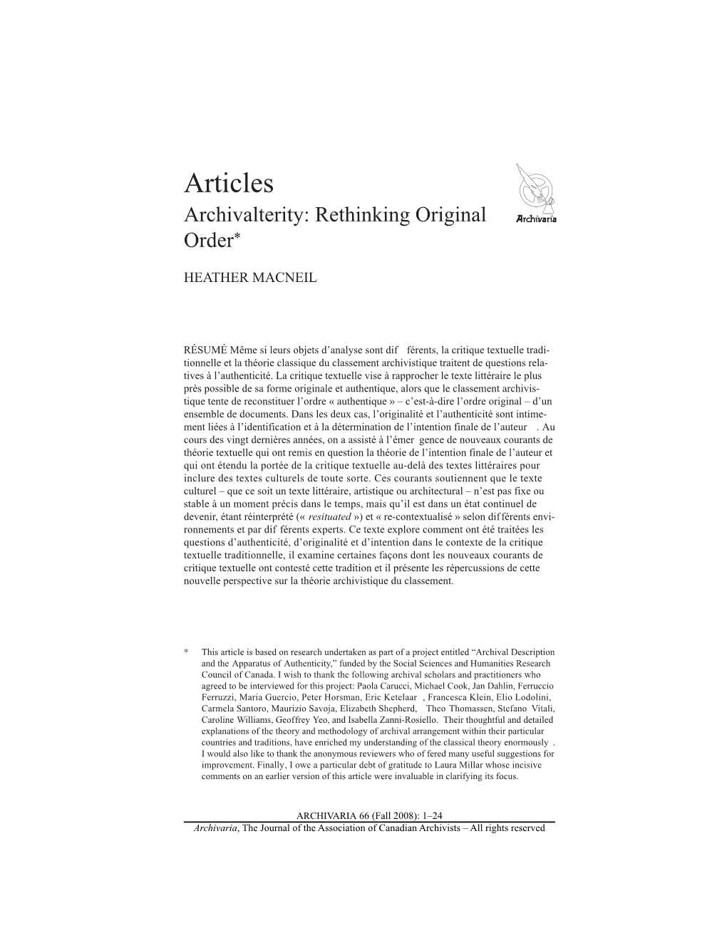 Archivalterity: Rethinking Original Order*