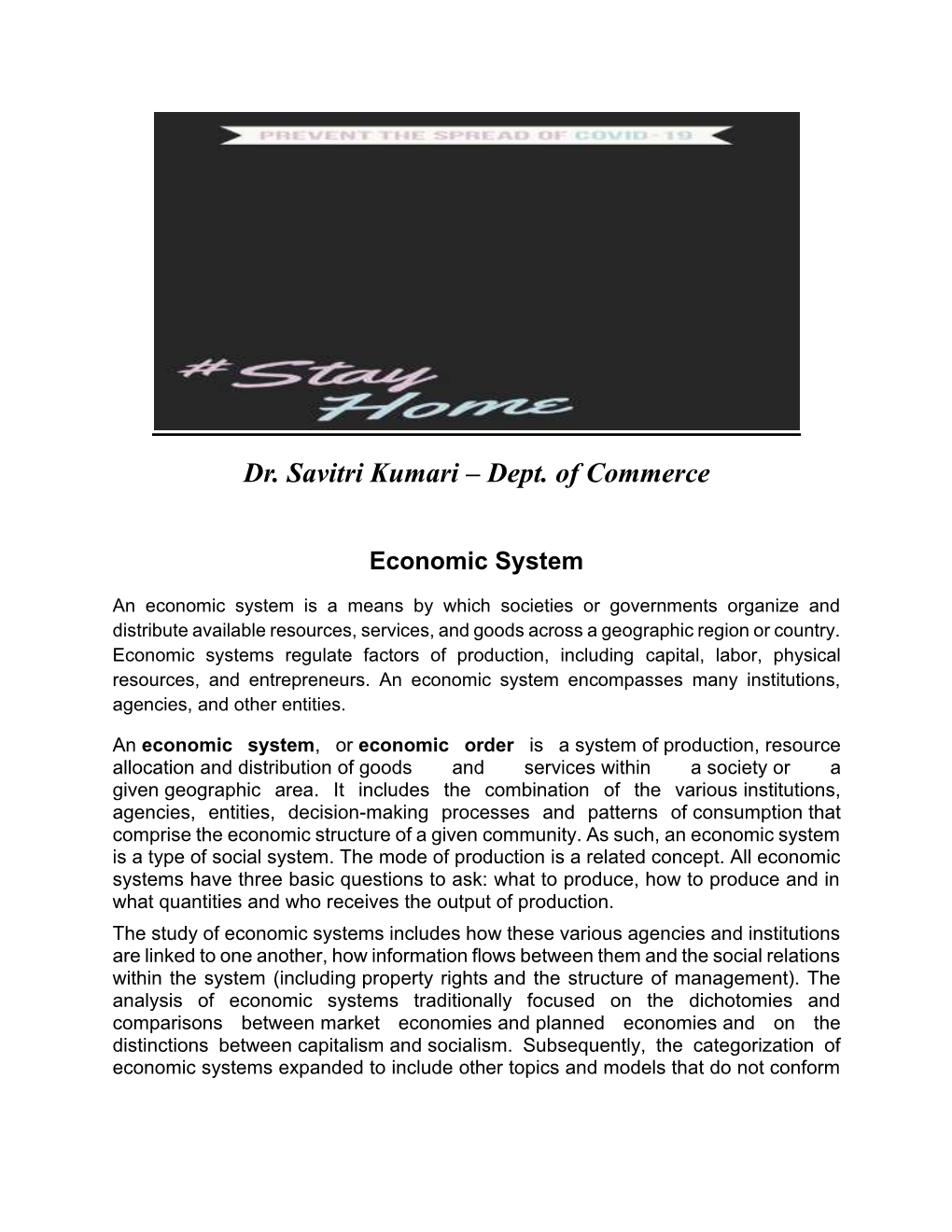 Dr. Savitri Kumari – Dept. of Commerce