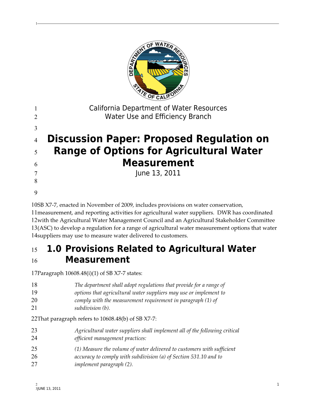 Discussion Paper 2: Agricultural Water Measurement (Project A2)