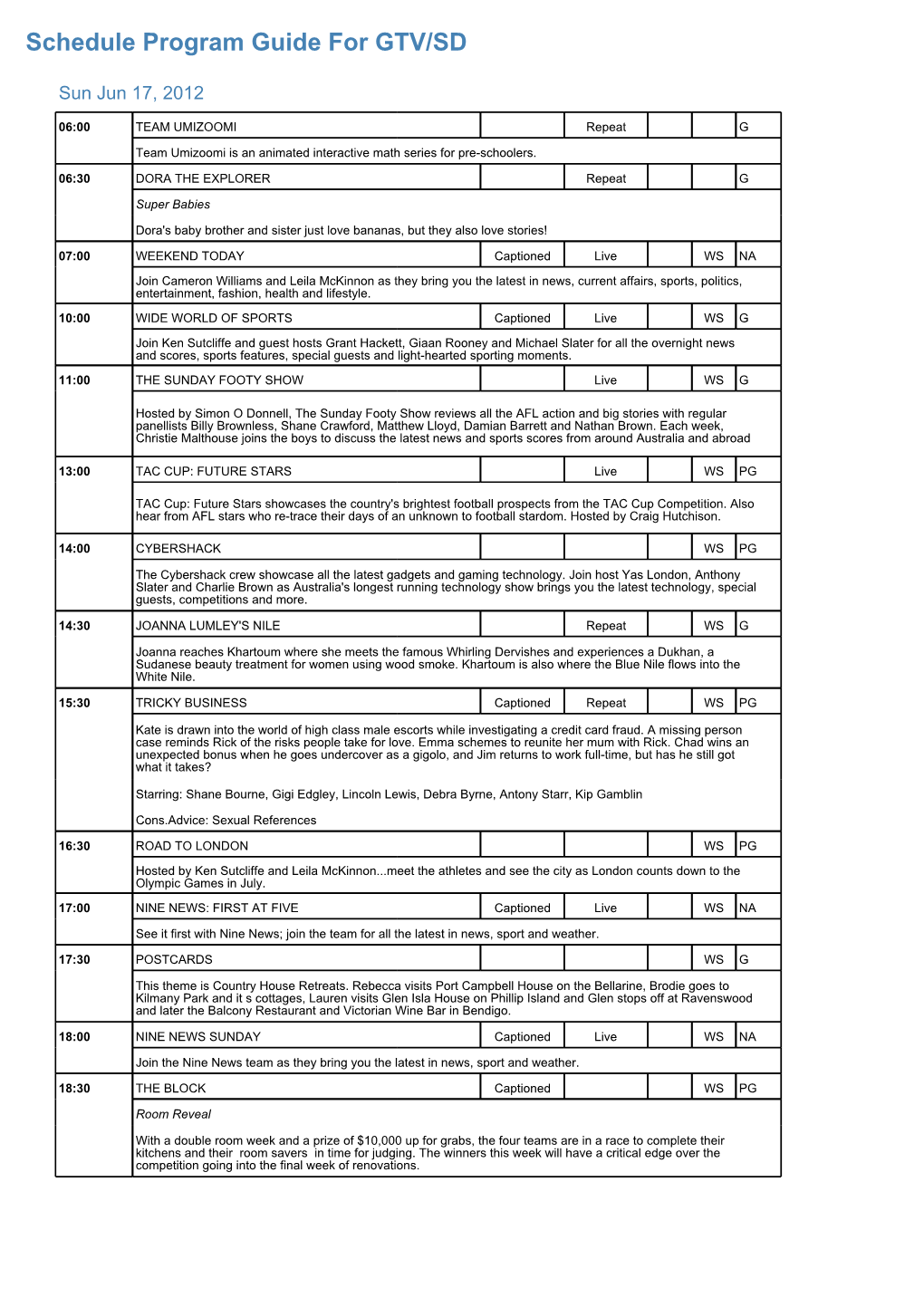 Program Guide Report