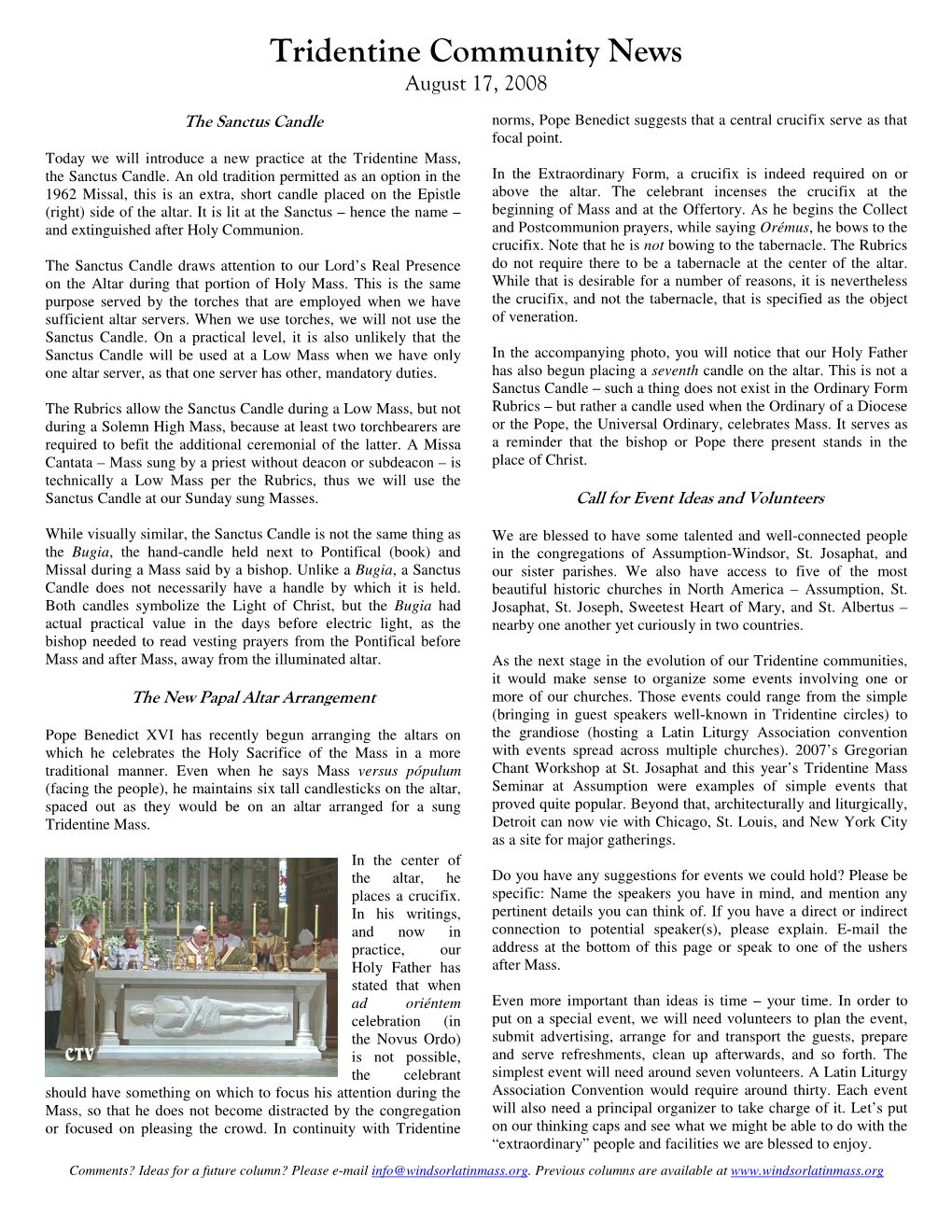 Tridentine Community News August 17, 2008