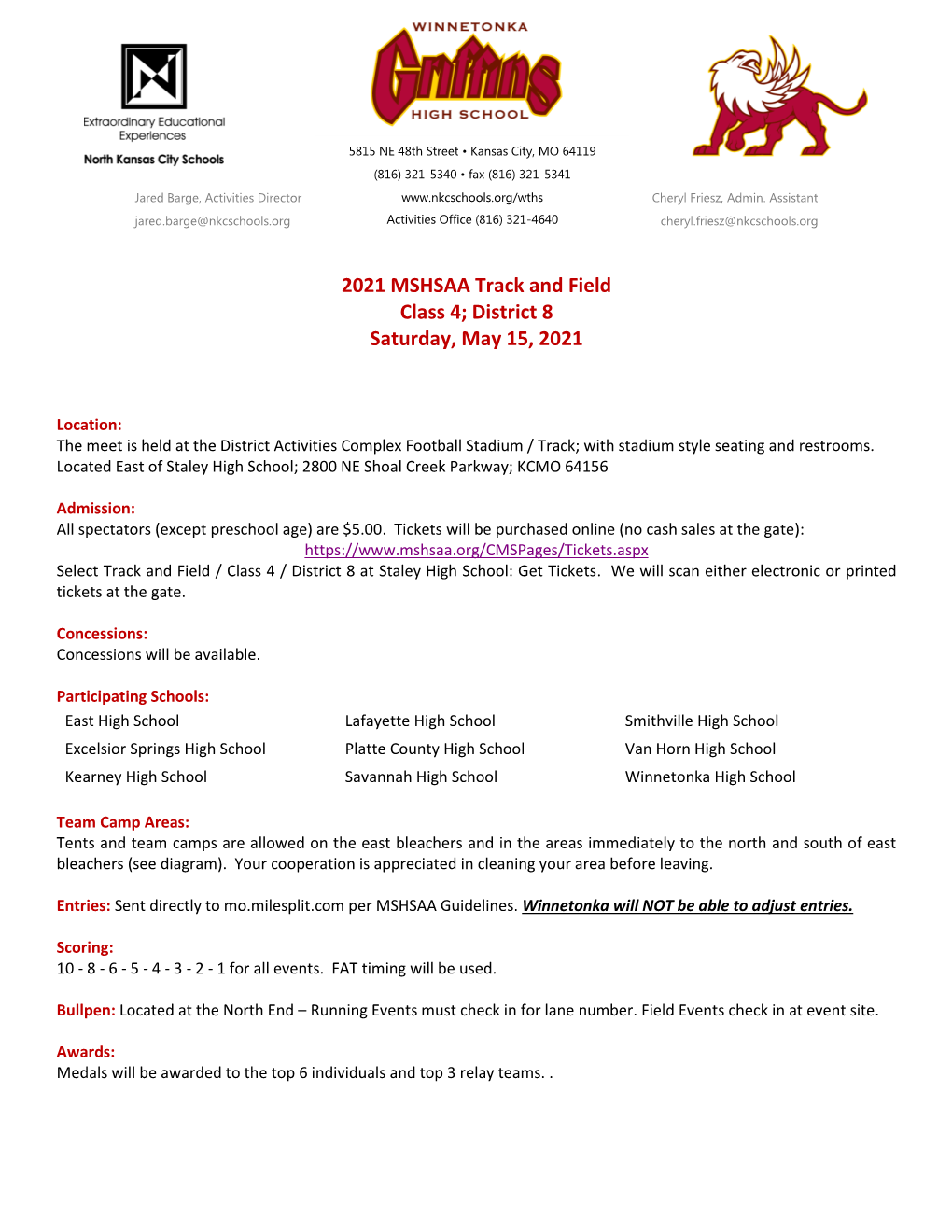 2021 MSHSAA Track and Field Class 4; District 8 Saturday, May 15, 2021