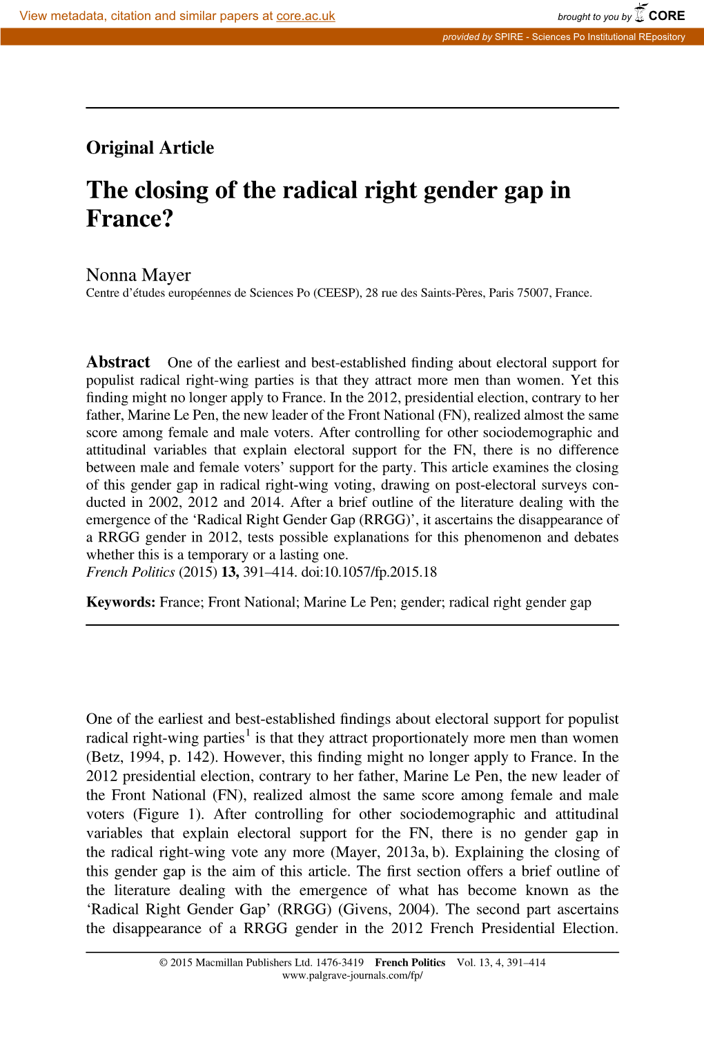 The Closing of the Radical Right Gender Gap in France?