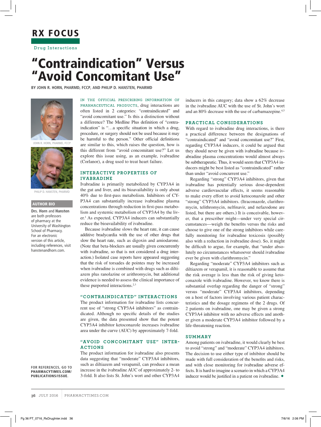 “Contraindication” Versus “Avoid Concomitant Use” by JOHN R