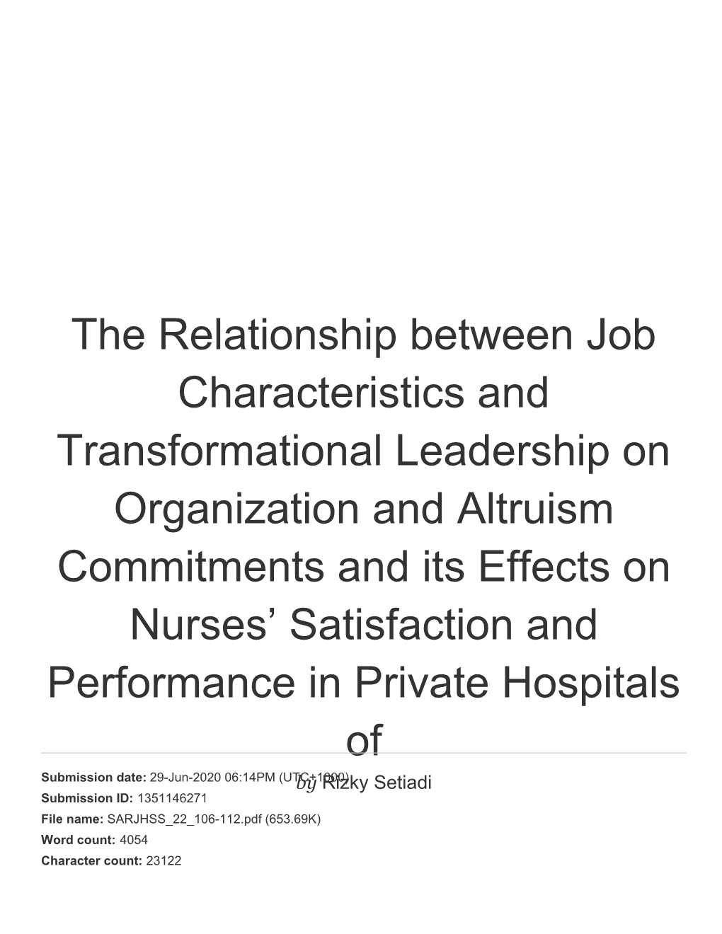 The Relationship Between Job Characteristics And