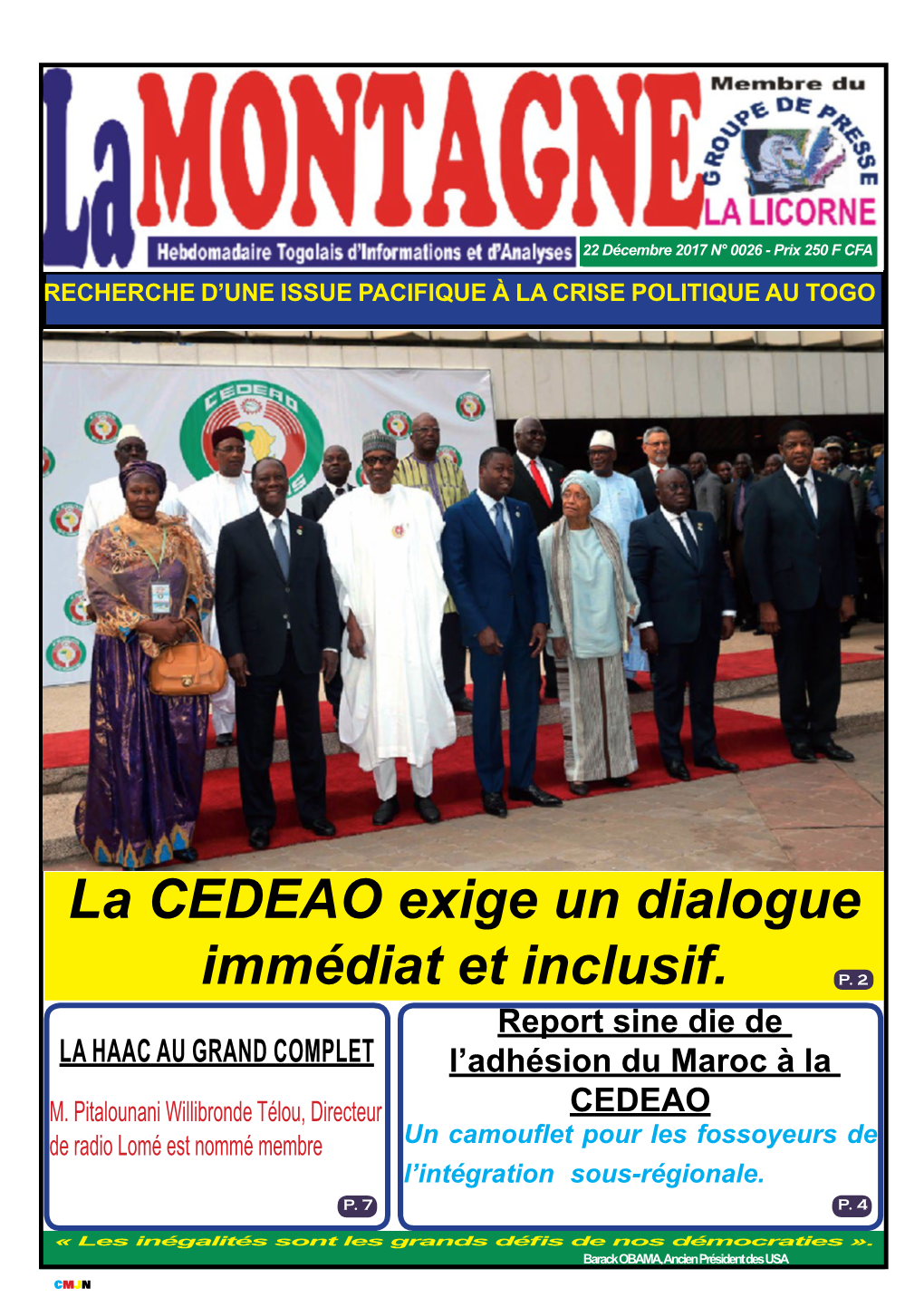 La CEDEAO Exige Un Dialogue Immédiat Et Inclusif