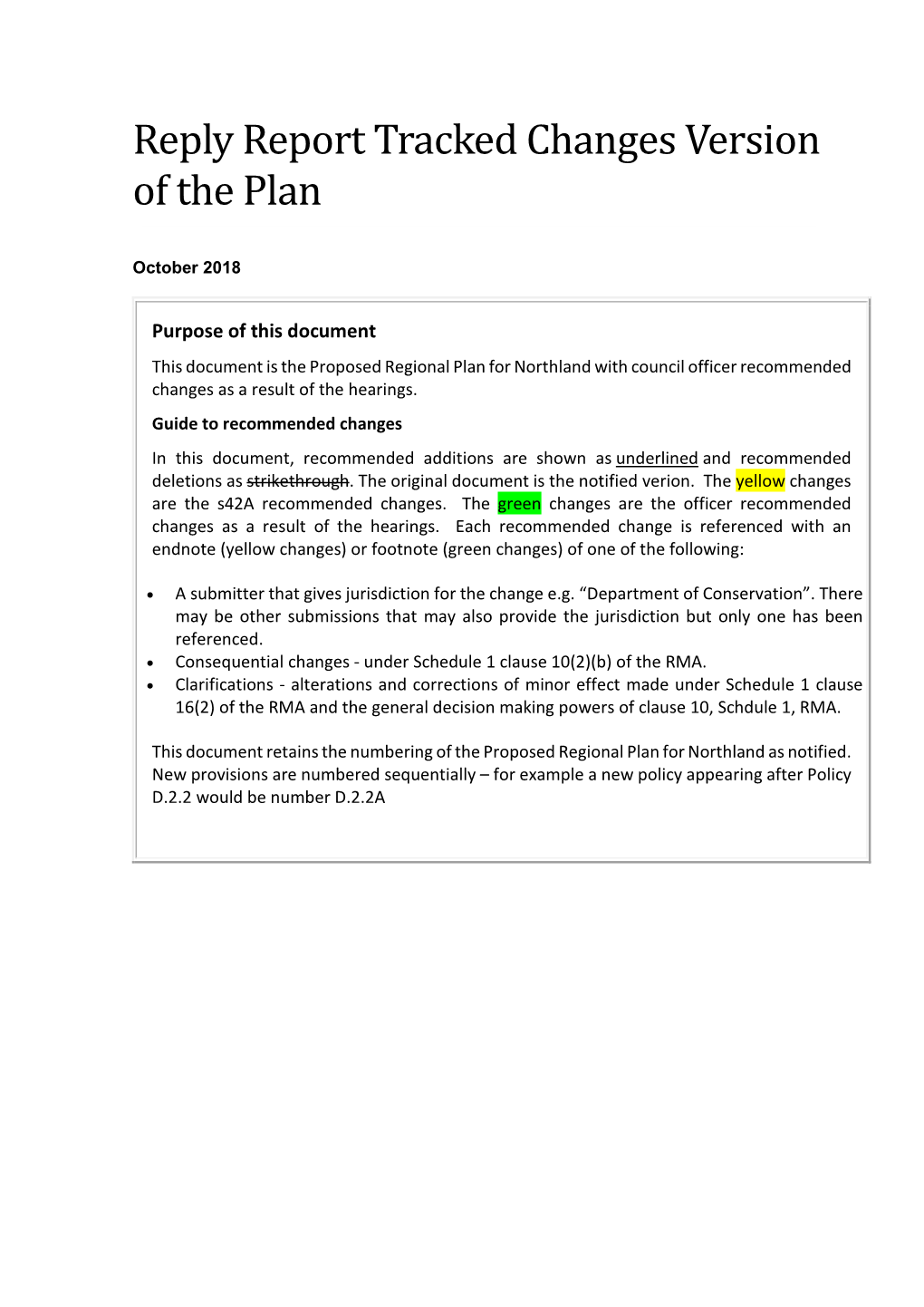 Reply Report Tracked Changes Version of the Plan