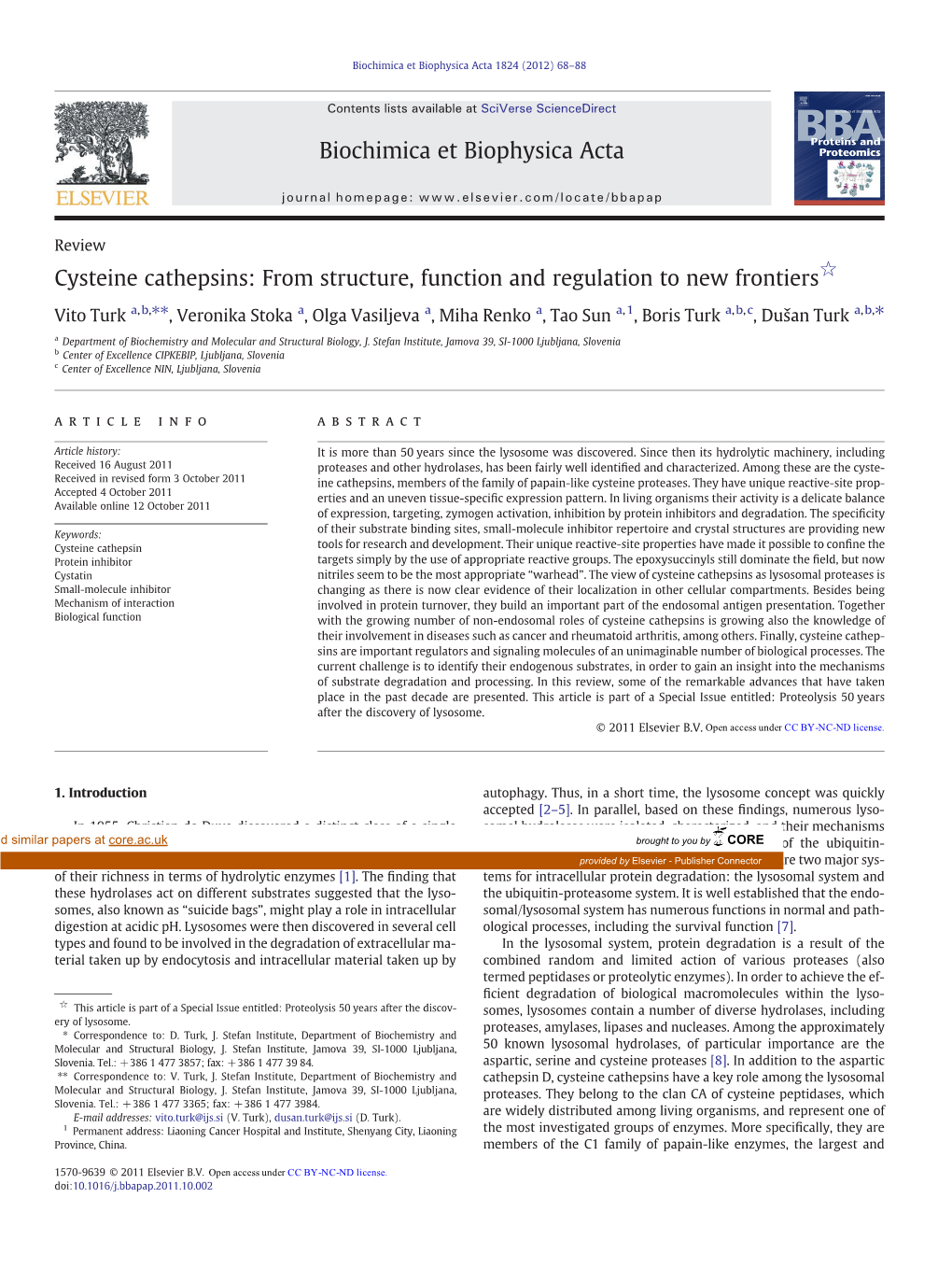 Cysteine Cathepsins: from Structure, Function and Regulation to New Frontiers☆