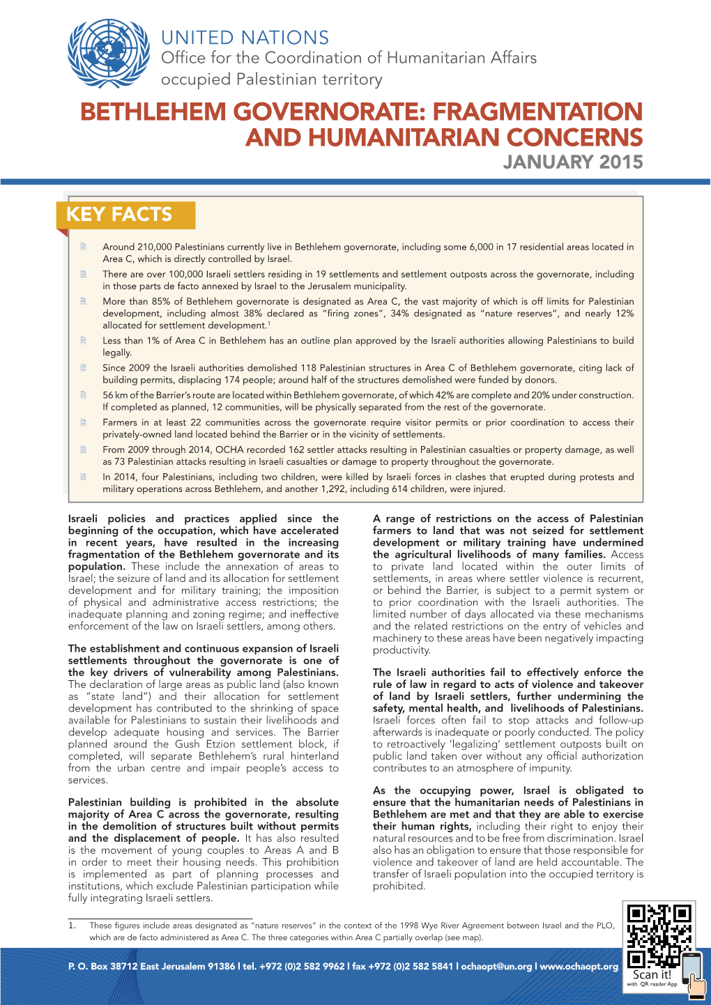 Bethlehem Governorate: Fragmentation and Humanitarian Concerns January 2015