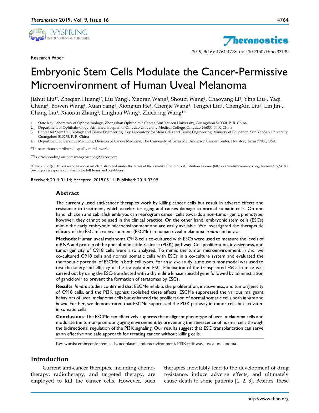 Embryonic Stem Cells Modulate the Cancer-Permissive