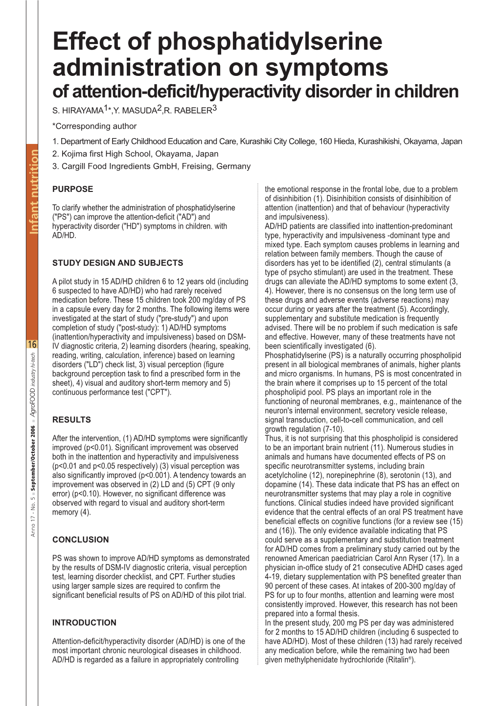 Effect of Phosphatidylserine Administration on Symptoms of Attention-Deficit/Hyperactivity Disorder in Children S