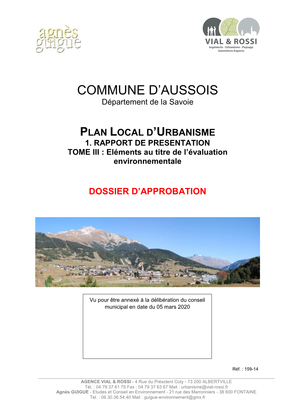 1.Rapport De Présentation-Tome III Evaluation Environnementale Aussois APPRO 20200305