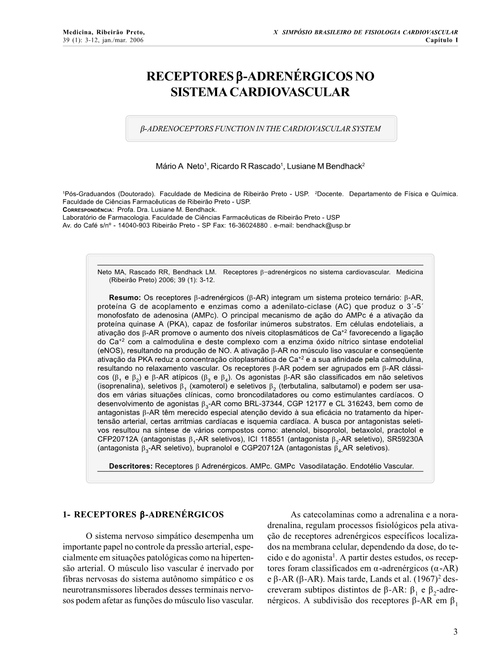 Receptores Β-Adrenérgicos No Sistema Cardiovascular