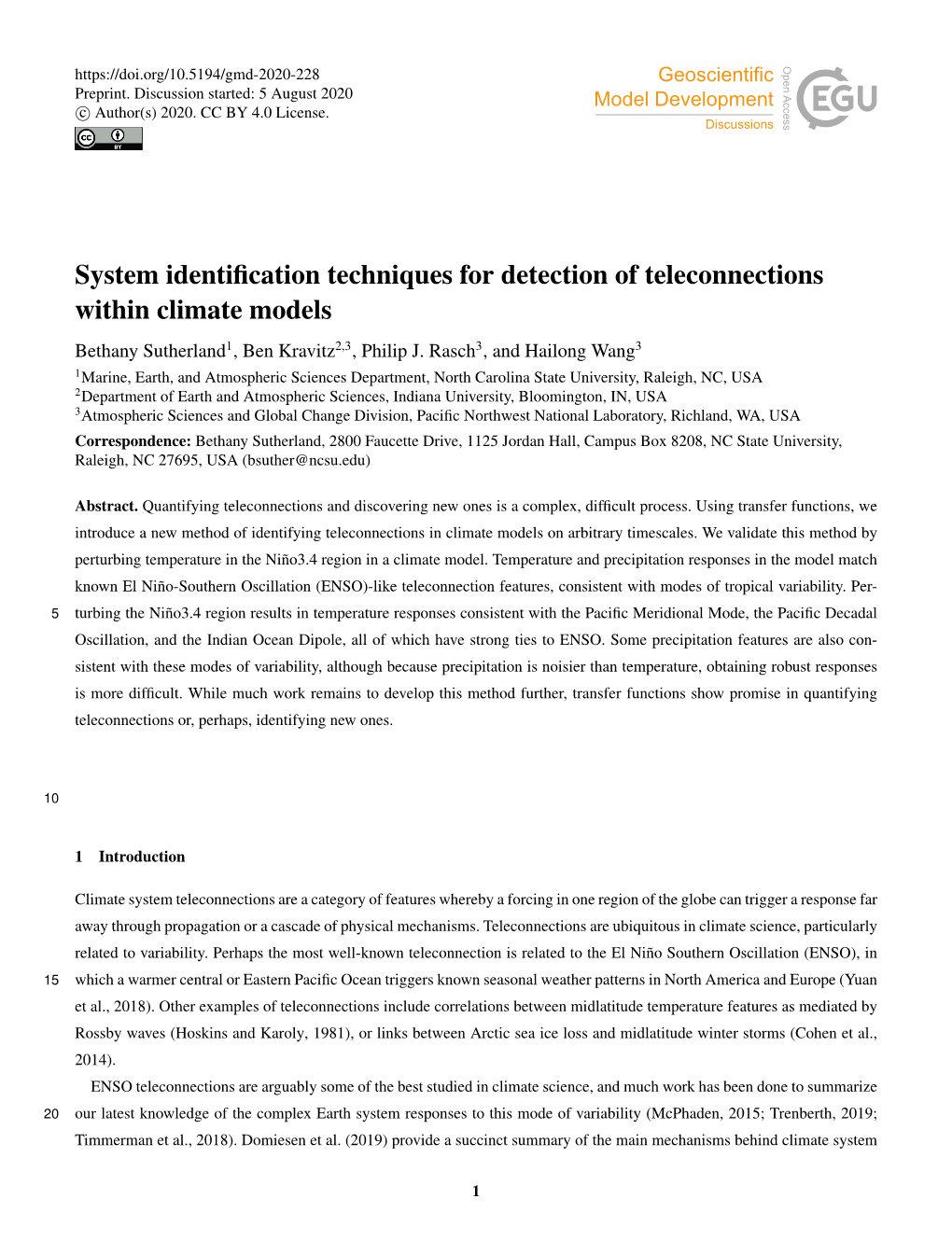 System Identification Techniques for Detection of Teleconnections Within Climate Models